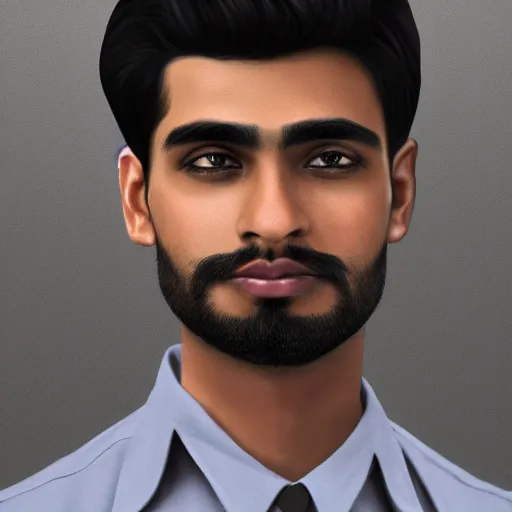 Image similar to realistic! portrait of young indian working man wearing a formal shirt, hyperrealistic face!, 8k detailed digital art , trending on artstation, detailed digital art