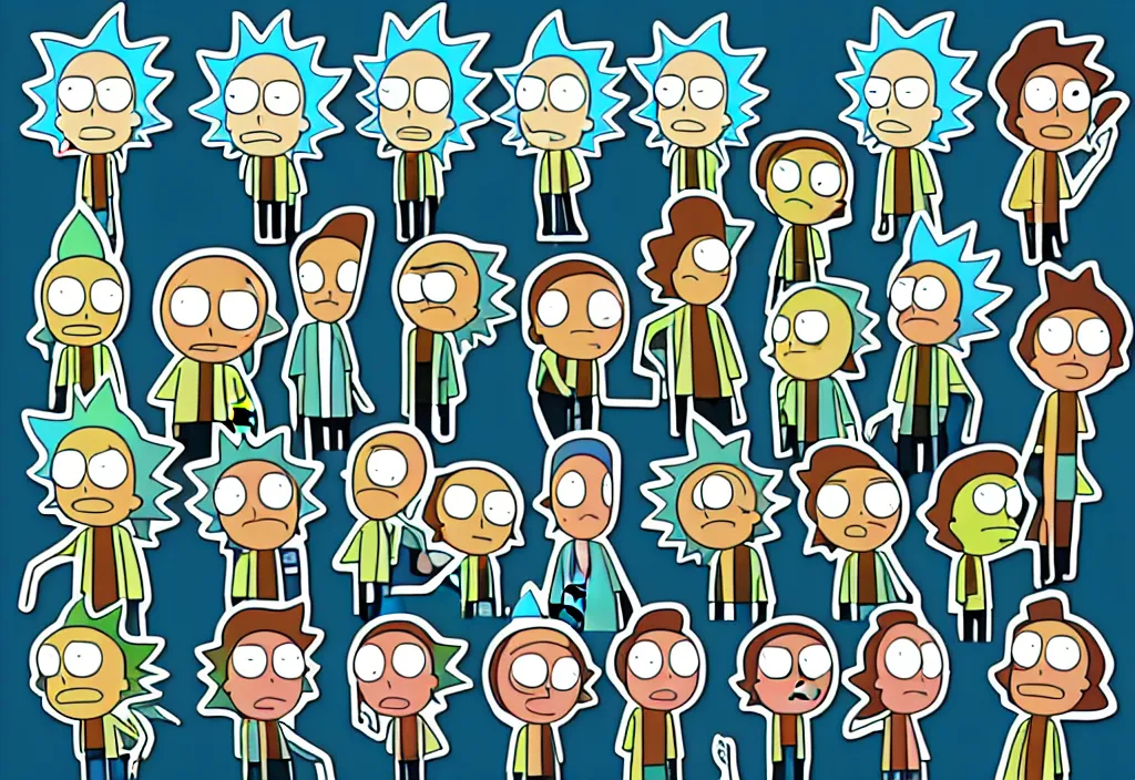 Image similar to A sticker pack of Rick and Morty, digital art, vector, illustrator