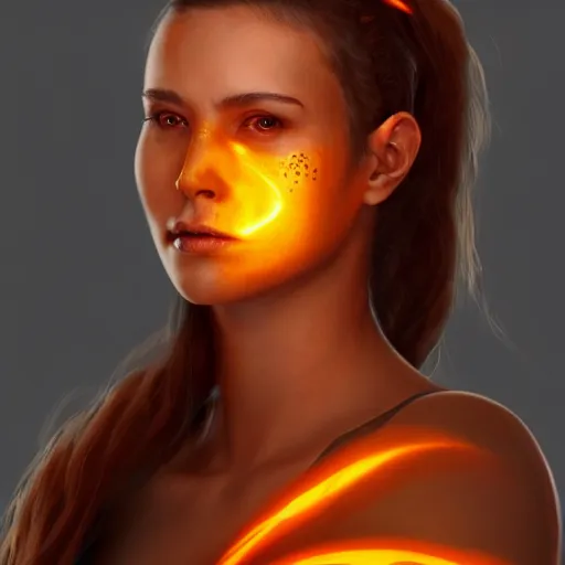 Image similar to side profile portrait of a mixed-race woman with an orange glow on her face from an orange flame being cast as a spell in her hand, medieval metallic knight armor, artstation, cgsociety, masterpiece, dark fantasy