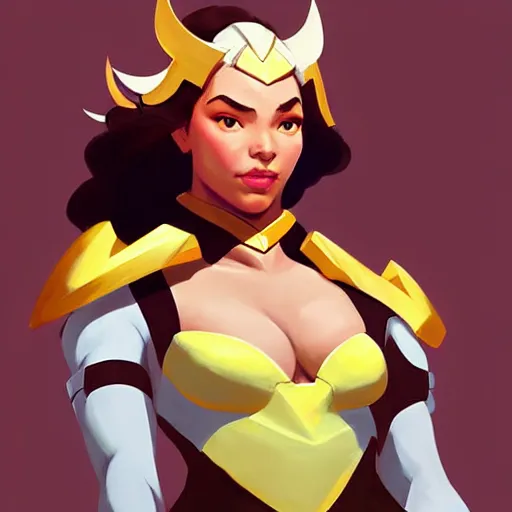 Image similar to Greg Manchess portrait painting of SheRa as Overwatch character, medium shot, asymmetrical, profile picture, Organic Painting, sunny day, Matte Painting, bold shapes, hard edges, street art, trending on artstation, by Huang Guangjian and Gil Elvgren and Sachin Teng