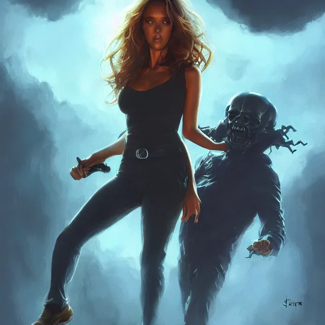 Image similar to the thing jessica alba john carpenter by stanley artgerm lau, wlop, rossdraws, frank frazetta, andrei riabovitchev, marc simonetti