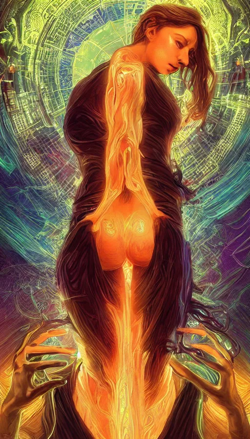 Prompt: tarot card, altered carbon, neon, fool, dreamy vibe, fibonacci, sweat drops, insane intricate, highly detailed, digital painting, artstation, concept art, smooth, sharp focus, illustration, unreal engine 5, 8 k, art by artgerm and greg rutkowski and alphonse mucha, laura sava, laura palmer