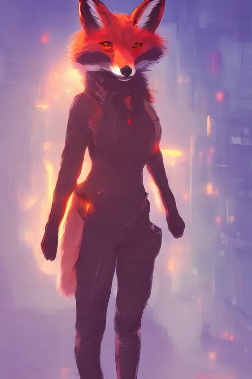 Image similar to a fox fursona, trending on artstation, by kawacy, furry art, digital art, cyberpunk, high quality, backlighting