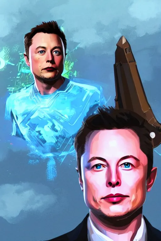 Image similar to an in game portrait elon musk of from the legend of zelda breath of the wild, breath of the wild art style.