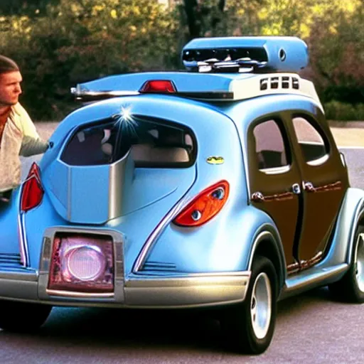 Prompt: pt cruiser time machine, photo still from the movie back to the future