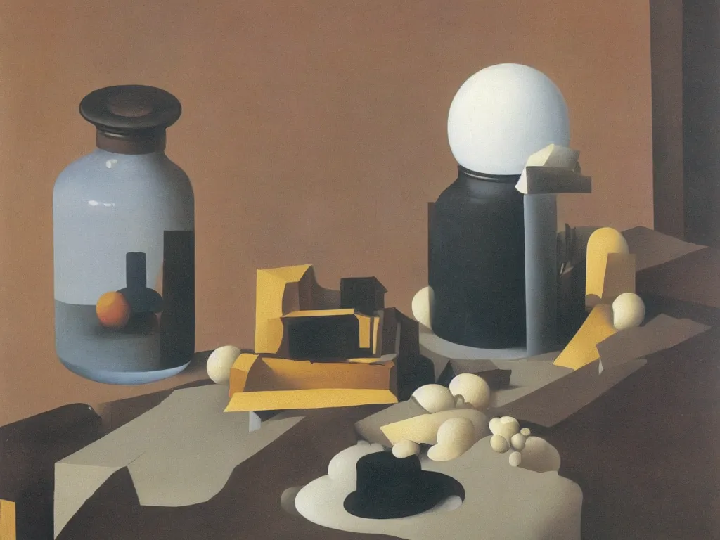 Image similar to obituary for an alchemist. painting by rene magritte