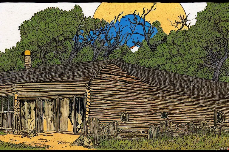 Image similar to country road cabin goose by moebius