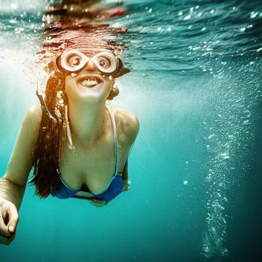Image similar to woman with a long flowing dress swimming underwater