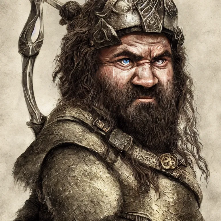 Prompt: dwarf warrior, lord of the rings style, poster, character portrait, portrait, close up, concept art, intricate details, highly detailed, full body, 8 k