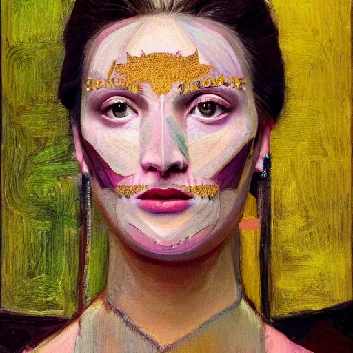 Prompt: Intricate five star Beautiful Royal Queen facial portrait by Pablo Picasso, oil on canvas, high detail, skin texture, photo realistic, hyperrealism,matte finish, high contrast, 3d depth, masterpiece, vivid colors, artstationhd