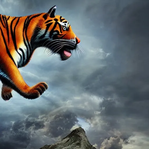 Image similar to A tiger with pegasus wings, 4k, ultra realistic, detailed