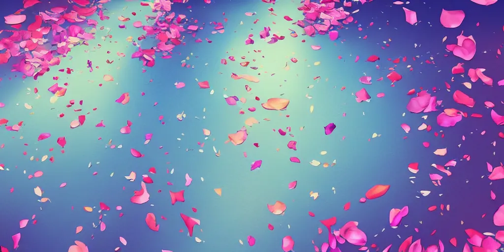 Prompt: background art of spaciously scattered flower petals flowing through the air from left to right on a clean background, petals, anime, artgerm, manga, trending on artstation, art nouveau, mature color scheme