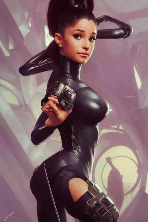 Image similar to ariana grande as aeon flux profile picture by Greg Rutkowski, dynamic pose, intricate, futuristic, fantasy, elegant, by Stanley Artgerm Lau, greg rutkowski, thomas kindkade, alphonse mucha, loish, norman Rockwell,