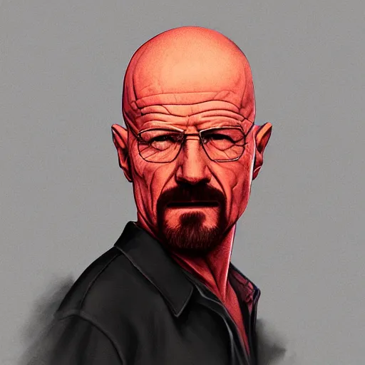 Image similar to walter white's head coming out of a red mist, epic, trending on artstation, profile pic, centered, accurate anatomy, highly detailed, digital art,