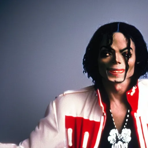 Image similar to a 1980s film still of Michael Jackson dressed as Snoop Dogg, 40mm lens, shallow depth of field, split lighting