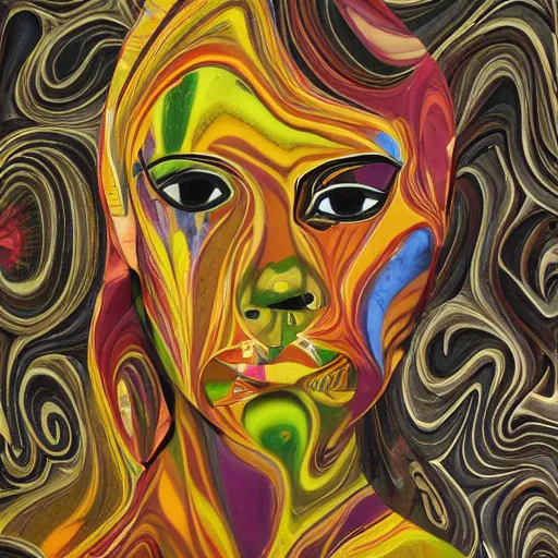 Prompt: Averie D Scroll Painting Paper-Marbling reflections, photorealistic, focused, Iron Steel Stainless facial expression, natural, all the fury