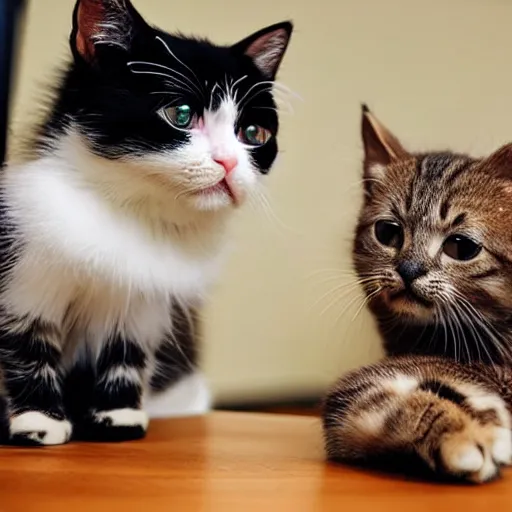 Prompt: cute cats around a table