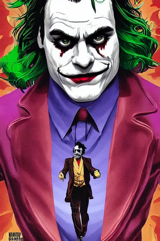 Image similar to joaquin phoenix joker cover comic book by dc comics, without duplicated content!!!!, violet polsangi pop art, gta chinatown wars art style, bioshock infinite art style, incrinate, realistic anatomy, hyperrealistic, 2 color, white frame, content balance proportion