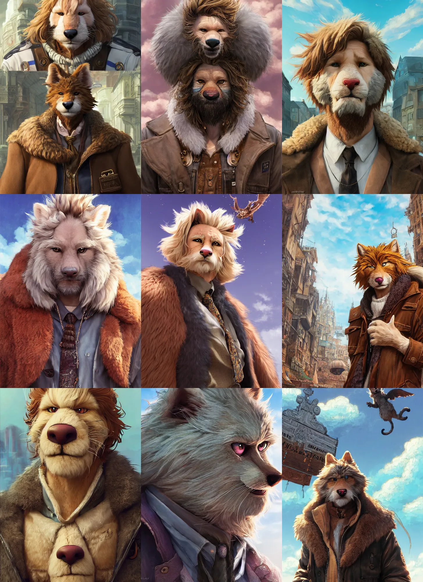 Prompt: furry fursona, character portrait of jeff bridges with gorgeous detailed eyes in the marketplace in the sky, color page, tankoban, 4 k, tone mapping, doll, akihiko yoshida, james jean andrei riabovitchev marc simonetti, yoshitaka amano, long hair, curly, h. hydrochaeris