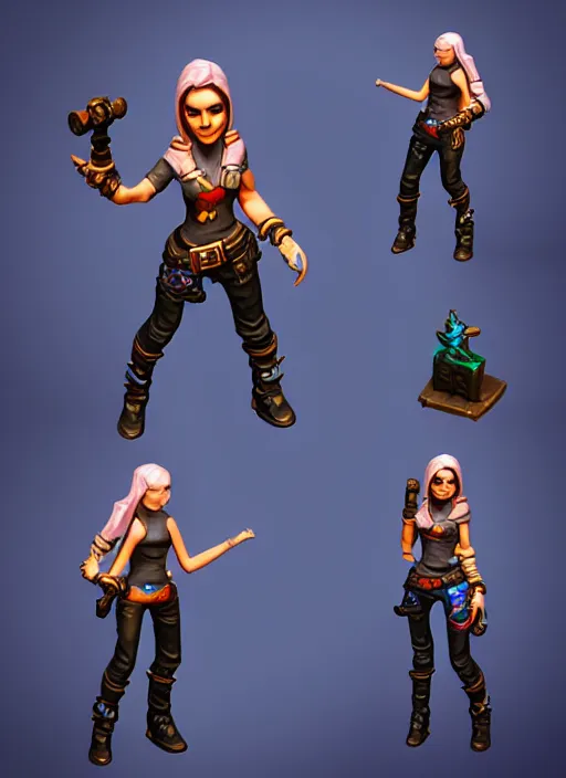 Image similar to street punk young woman thief, stylized stl fantasy miniature, 3 d render, activision blizzard style, hearthstone style