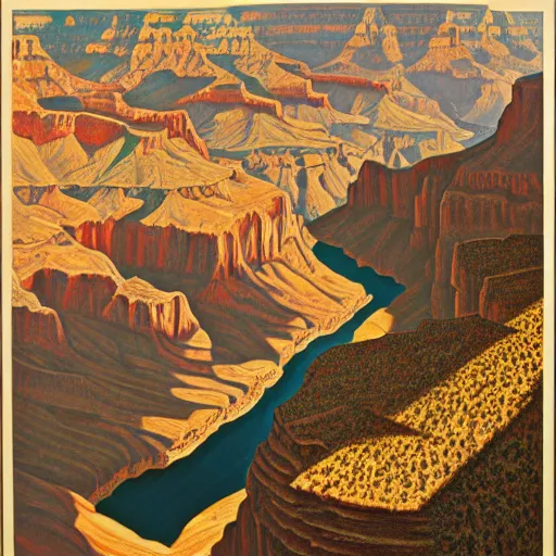 Prompt: masterpiece grand canyon by Escher and O'Keefe, highly detailed, pastels