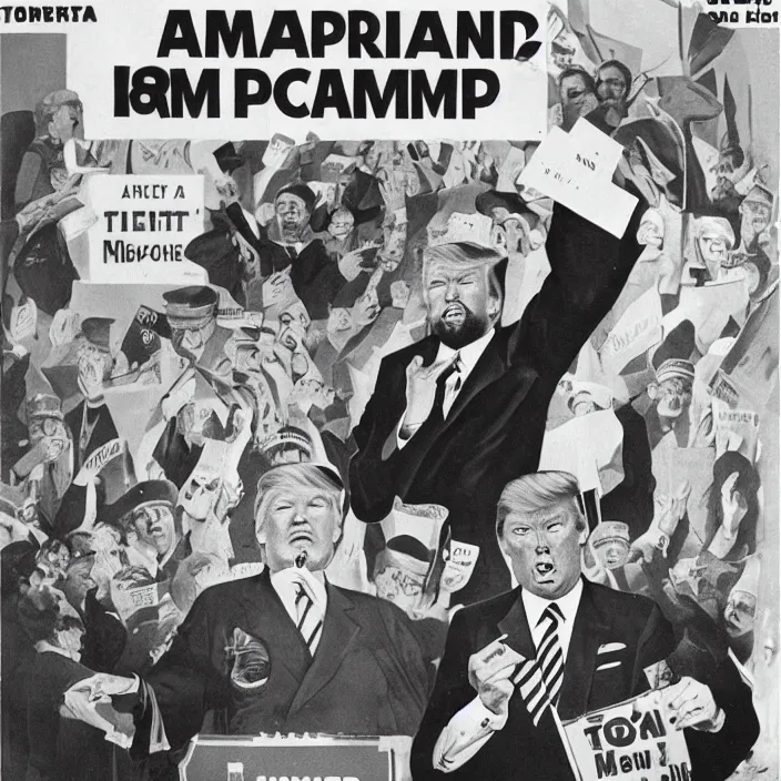 Prompt: bearded donald trump winning 2 0 2 4 presidential election in 1 9 4 0's style propaganda