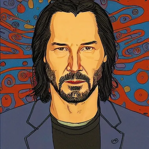 Image similar to “ keanu reeves retro minimalist portrait by jean giraud, moebius starwatcher comic, 8 k ”