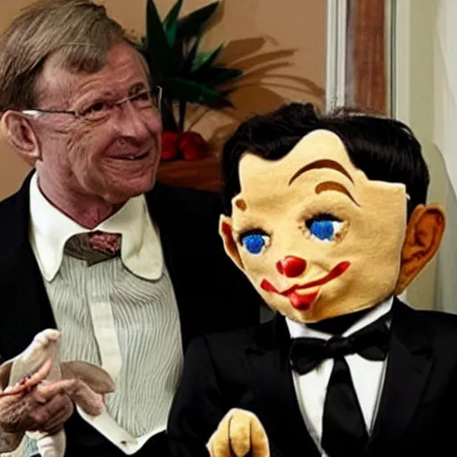 Prompt: the world's richest man is a ventriloquist dummy from hell