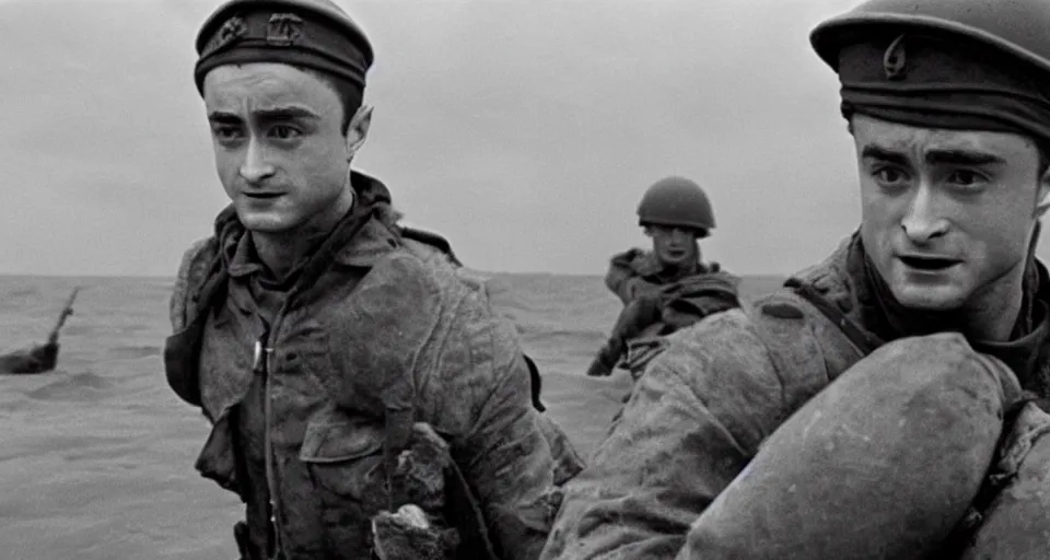 Image similar to Film still of Daniel Radcliffe storming beaches of Normandy in Saving Private Ryan