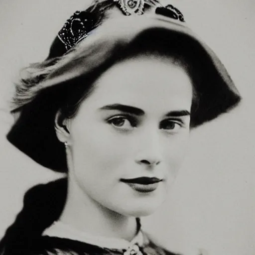 Image similar to edwardian photograph of grace kelly, emilia clarke, 1 9 0 0 s, 1 9 1 0 s, grainy, slightly blurry, very faded photo, realistic face, elegant, graceful