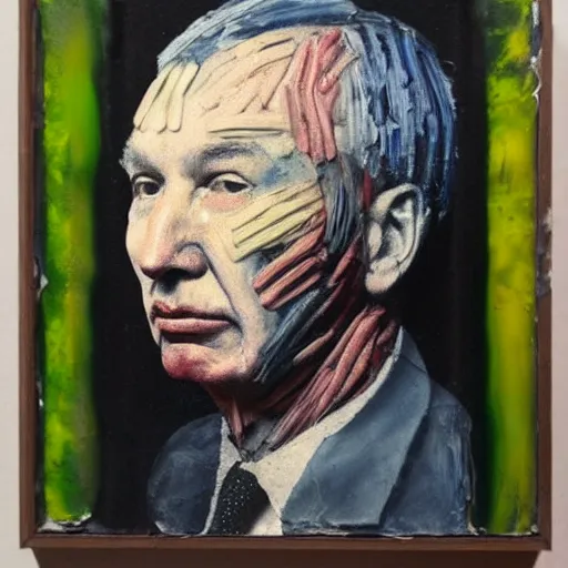 Image similar to a portrait a very ordinary person, by Jasper Johns, encaustic wax painting, anatomically correct, beautiful perfect face, visible brushstrokes, sharp focus, Highly Detailed