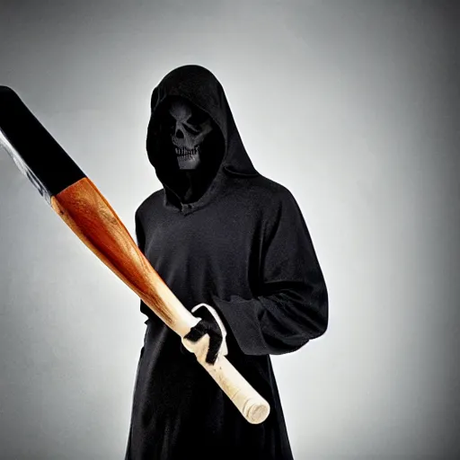 Prompt: grim reaper with a baseball bat