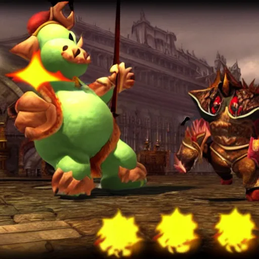 Image similar to Bowser King of the Koopas, Dark Souls boss, screenshot