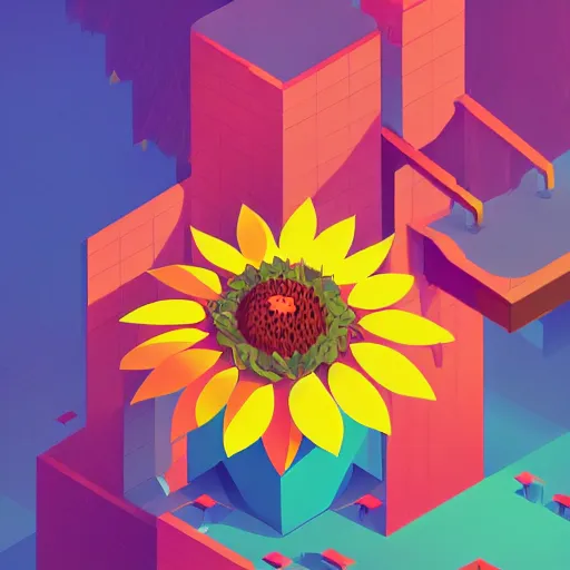 Image similar to beautiful digital sunflower, isometric, by Anton Fadeev and Simon Stalenhag, trending on artstation