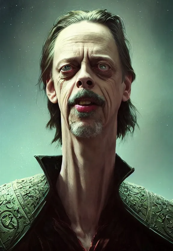 Prompt: highly detailed medium shot portrait of steve buscemi as a fantasy warlock, in skyrim, stephen bliss, unreal engine, fantasy art by greg rutkowski, loish, rhads, ferdinand knab, makoto shinkai and lois van baarle, ilya kuvshinov, rossdraws, tom bagshaw, global illumination, radiant light, detailed and intricate environment