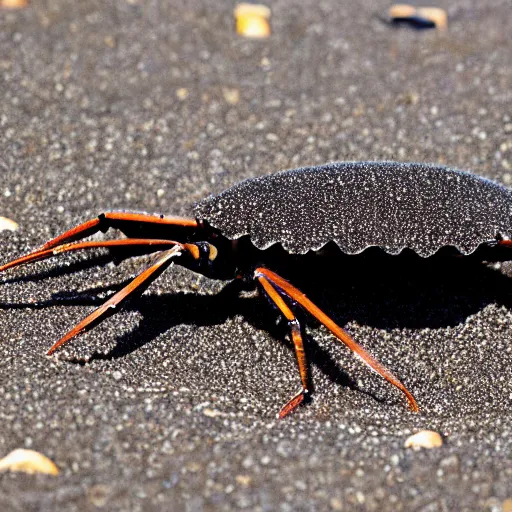 Prompt: average crustacean on black diamond sand
