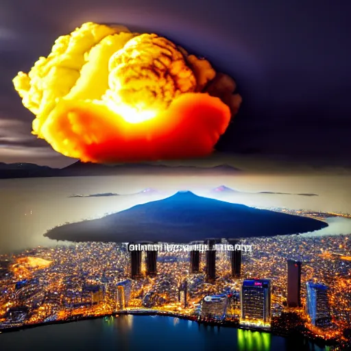 Image similar to a nuclear detonation over hiroshima that evaporates furries, 4 k, hyper realistic, dslr, high resolution, landscape, beautiful