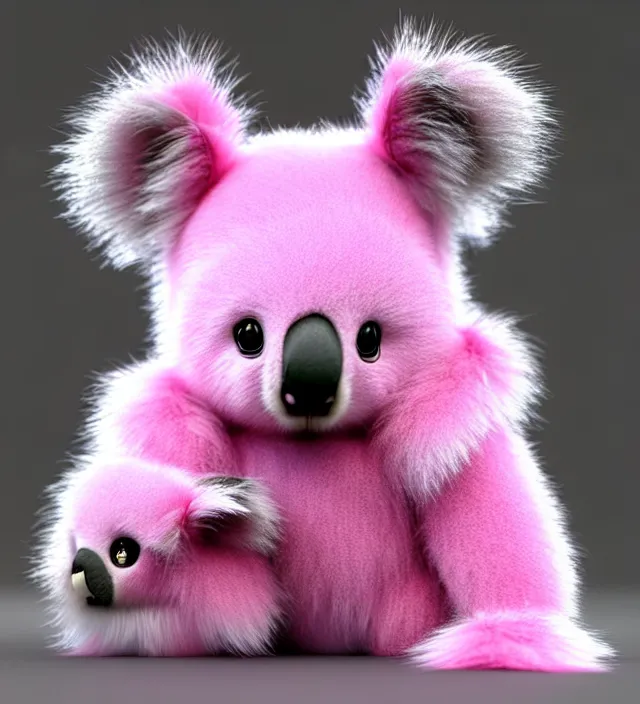 Prompt: high quality 3 d render hyperrealistic very cute small pink koala dj, fog, steam, smoke, plush mascot, short spiky dense fluffy smooth hair, photo from the side, pink fluffy fur, 1 5 0 mm, beautiful natural soft light, rim light, smooth background, artstation, ultra detailed, elegant, ultra detailed, metallic armor, octane render