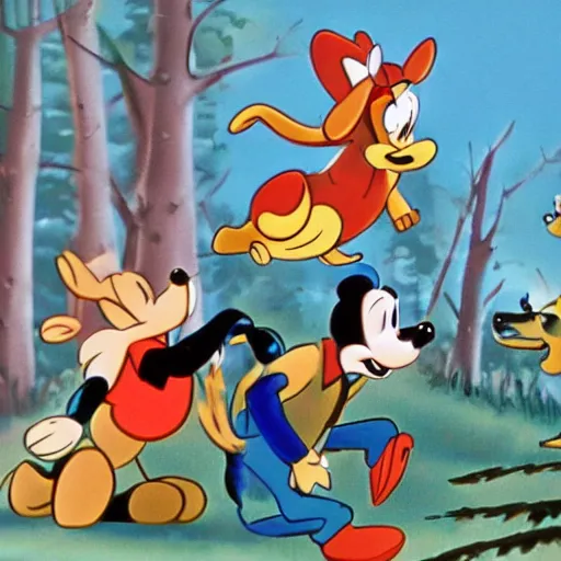 Image similar to 1940s disney film about talking forest animals super high detail