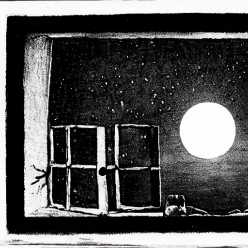 Prompt: a television is on fire. a girl is crying. there is a full moon through the window. folk horror