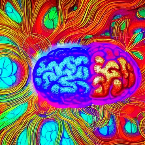 Prompt: a fantastical visualization of the brain during an orgasm, colorful art