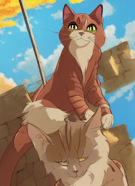 Image similar to official digital painting artwork of a cat character by don bluth, ross tran and studio ghibli.