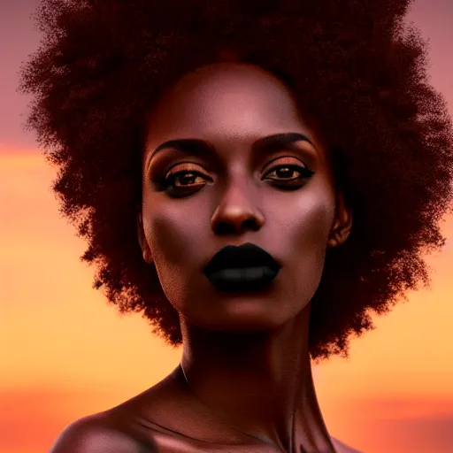 Image similar to photographic portrait of a stunningly beautiful gothic west african female in soft dreamy light at sunset, contemporary fashion shoot, by edward robert hughes, annie leibovitz and steve mccurry, david lazar, jimmy nelsson, breathtaking, 8 k resolution, extremely detailed, beautiful, establishing shot, artistic, hyperrealistic, beautiful face, octane render