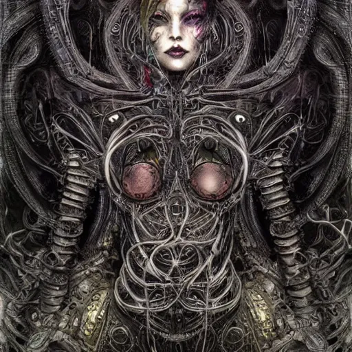 Prompt: cybernetic demon dreaming, lsd, circuitry, intricate detail, royo, whealan, giger, klimt, hd,