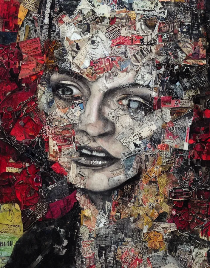 Image similar to deja vu detailed mixed media collage, conteporary art, punk art, realistic face, photorealistic, expressionism, masterpiece, perfect composition, spectacular quality, intricate oil details