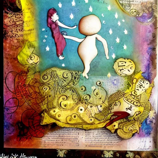 Image similar to whimsical dreams are like poetry, mixed media,