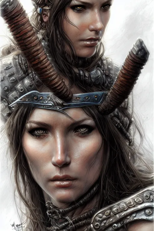 Prompt: portrait of a barbarian, female, high fantasy, dnd, face details, extremely detailed, smooth, sharp focus, digital illustration, by luis royo, magali villeneuve, donato giancola, wlop, krenz cushart, artgerm