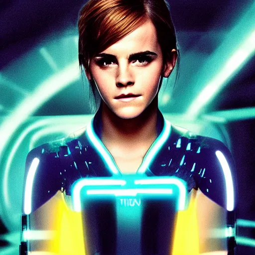 Prompt: portrait of emma watson in tron : legacy movie