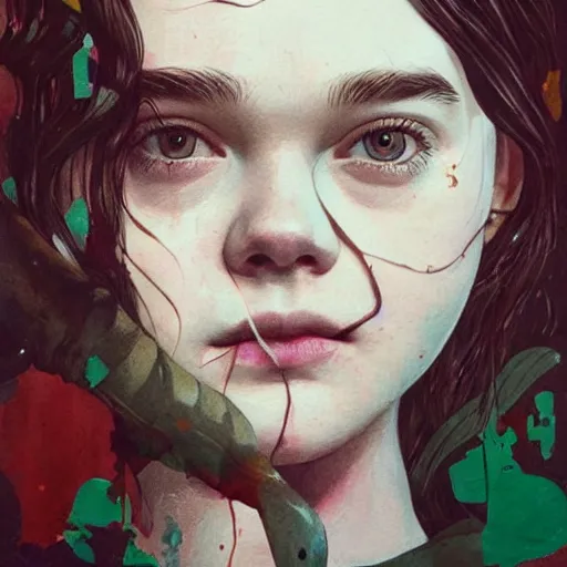Prompt: Elle Fanning in The Last of Us picture by Sachin Teng, asymmetrical, dark vibes, Realistic Painting , Organic painting, Matte Painting, geometric shapes, hard edges, graffiti, street art:2 by Sachin Teng:4