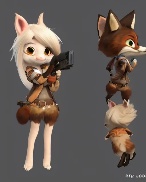 Image similar to female furry mini cute style, highly detailed, rendered, ray - tracing, cgi animated, 3 d demo reel avatar, style of maple story and zootopia, maple story gun girl, fox from league of legends chibi, soft shade, soft lighting